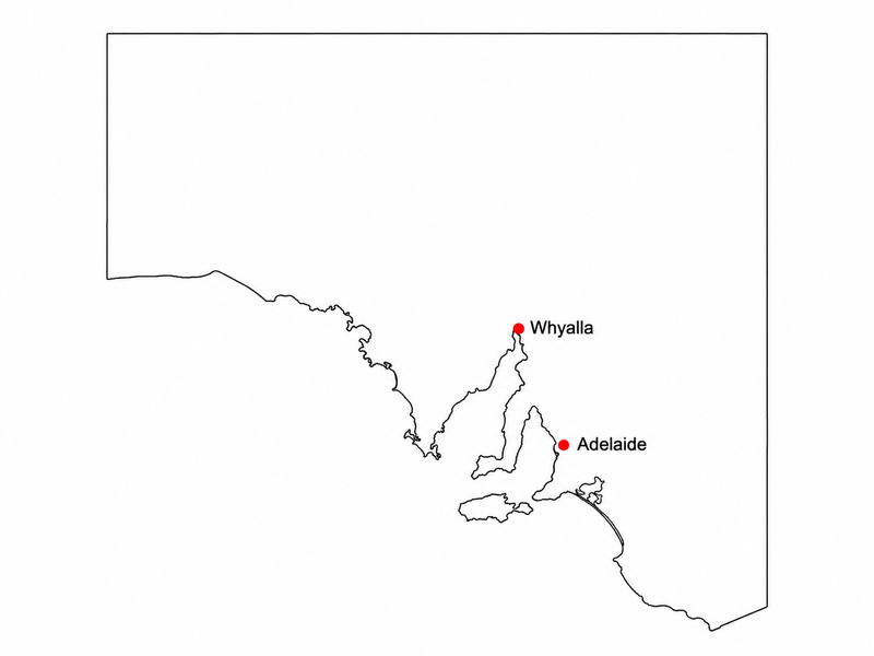 Map showing Whyalla, SA